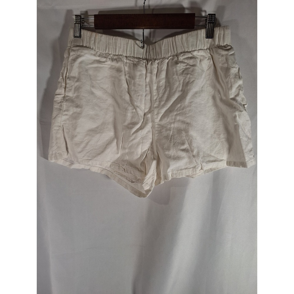 Show Me Your Mumu Womens Ivory Linen Blend Elastic Waist Shorts Sz M Made in USA